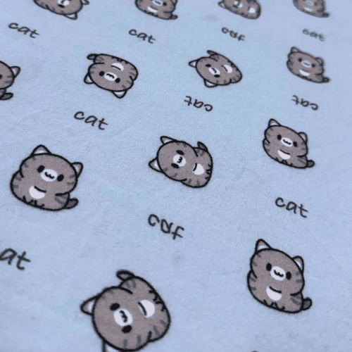 Malha Suede Pijama - Gato Fundo Azul - 1,60m de Largura