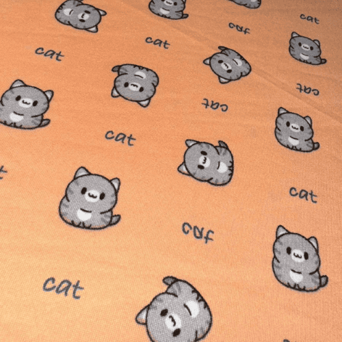 Malha Suede Pijama - Gato Fundo Laranja - 1,60m de Largura