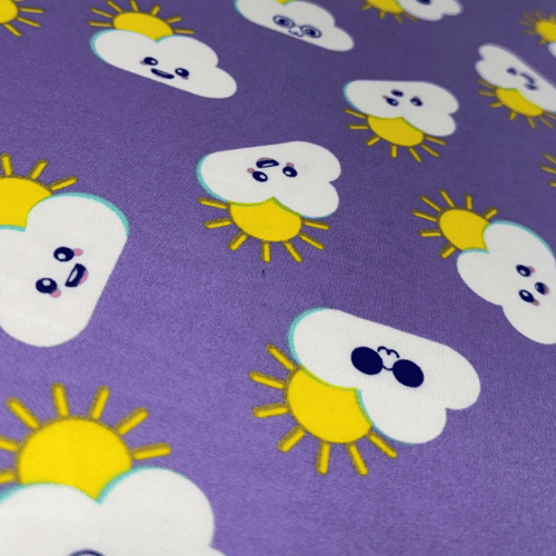 Malha Suede Pijama - Nuvem Fundo Roxo - 1,60m de Largura