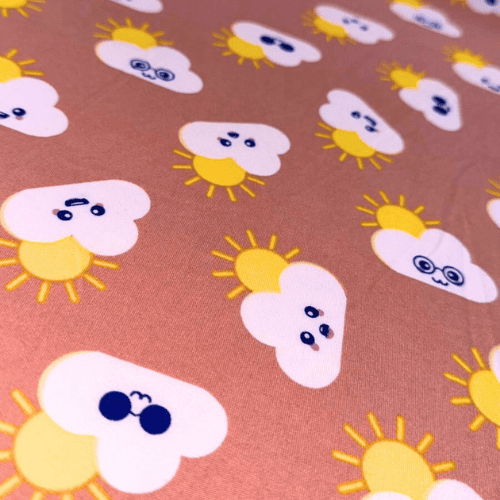 Malha Suede Pijama - Nuvem Fundo Rose - 1,60m de Largura