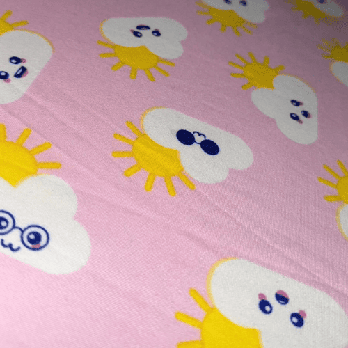 Malha Suede Pijama - Nuvem Fundo Rosa - 1,60m de Largura