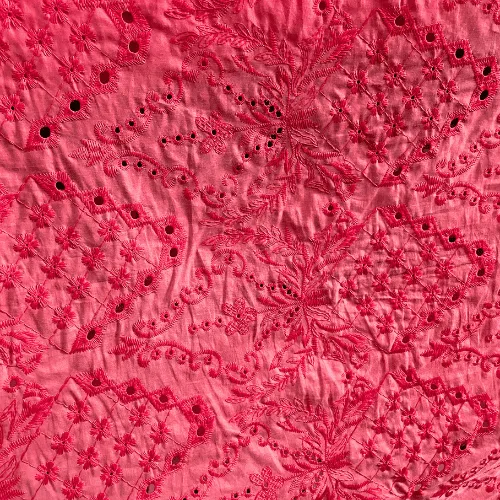 Laise Bordado 100% Algodão - Geométrico Floral Rosa Pink - 1,40m de Largura