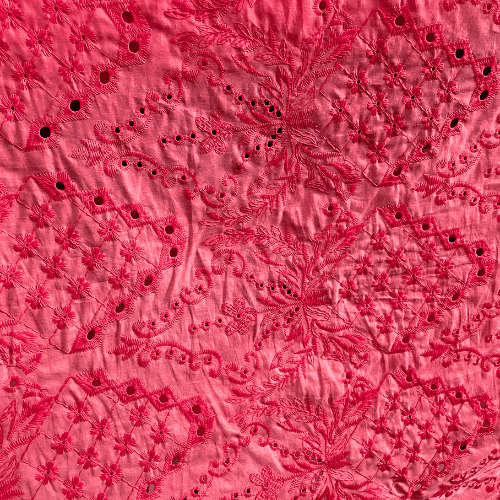 Laise Bordado 100% Algodão - Geométrico Floral Rosa Pink - 1,40m de Largura