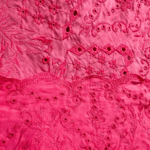 Laise Bordado 100% Algodão - Geométrico Floral Rosa Pink - 1,40m de Largura