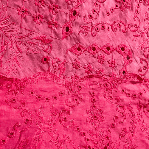 Laise Bordado 100% Algodão - Geométrico Floral Rosa Pink - 1,40m de Largura