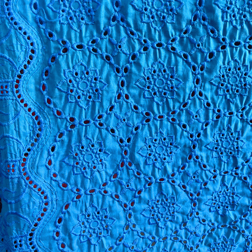 Laise Bordado 100% Algodão - Vitral Floral Azul Turquesa - 1,40m de Largura