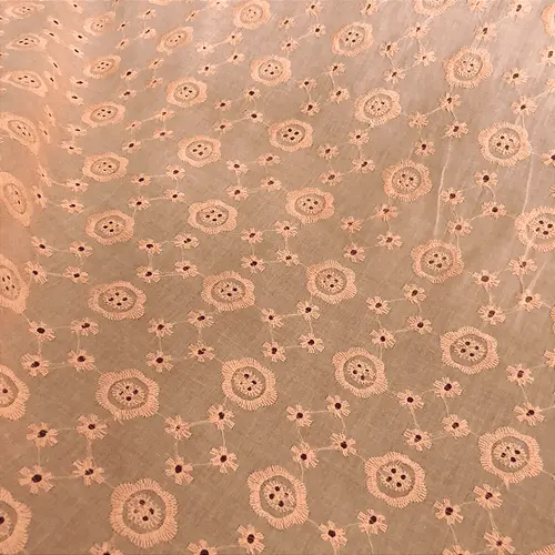 Laise Bordado 100% Algodão - Geométrica Salmão - 1,40m de Largura