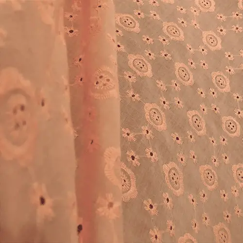 Laise Bordado 100% Algodão - Geométrica Salmão - 1,40m de Largura