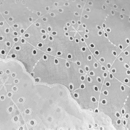 Laise Bordado 100% Algodão - Linhagem Floral Branco - 1,40m de Largura