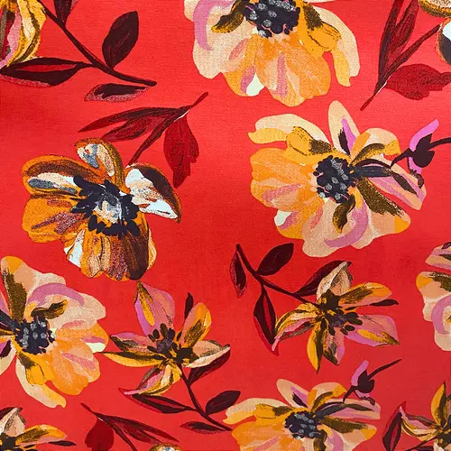 Viscolycra Estampada - Floral Fundo Vermelho