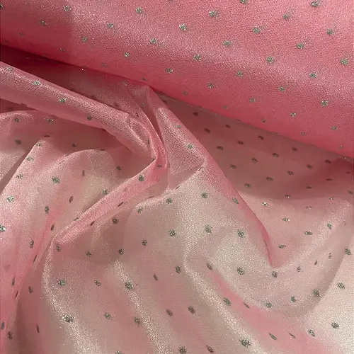 Tule Poá Brilhante - Rosa Claro - 1,50m de Largura