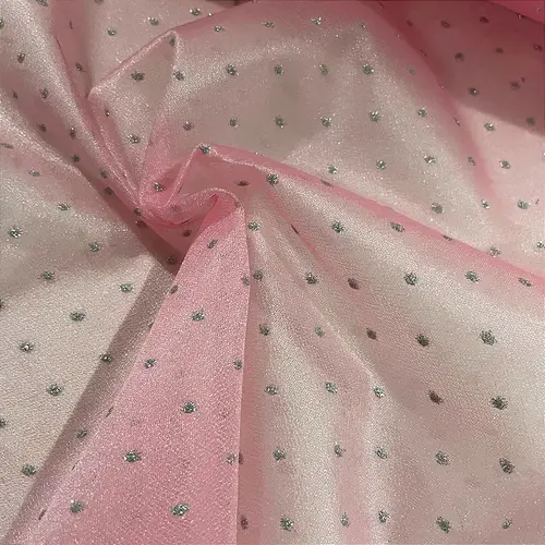 Tule Poá Brilhante - Rosa Claro - 1,50m de Largura