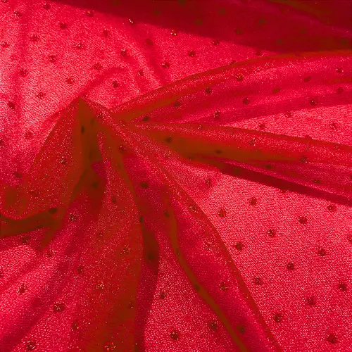 Tule Poá Brilhante - Vermelho - 1,50m de Largura