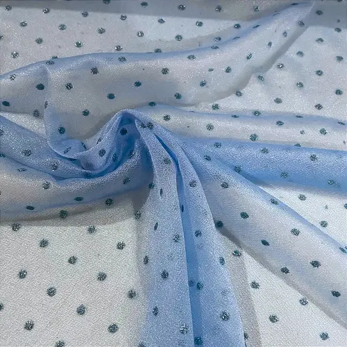 Tule Poá Brilhante - Azul Bebê- 1,50m de Largura