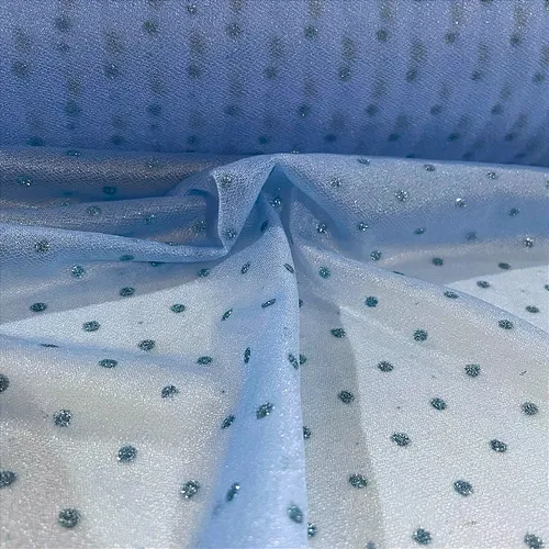 Tule Poá Brilhante - Azul Bebê- 1,50m de Largura
