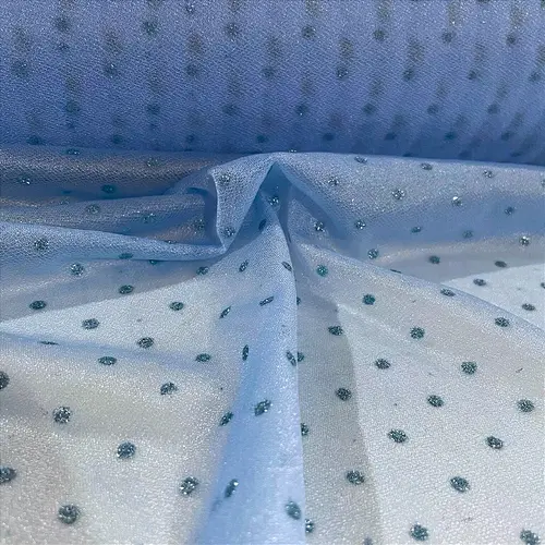 Tule Poá Brilhante - Azul Bebê- 1,50m de Largura