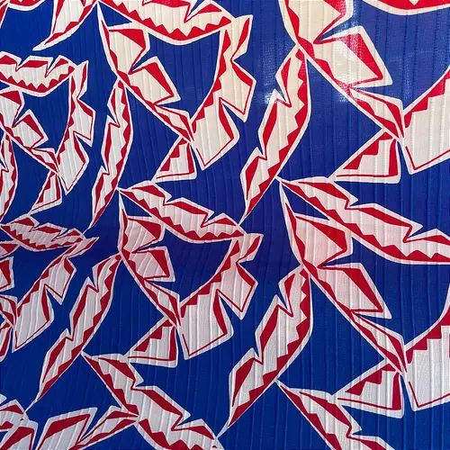 Crepe Marrocos Estampado - Folhagem Geométrica Azul - 1,47m de Largura