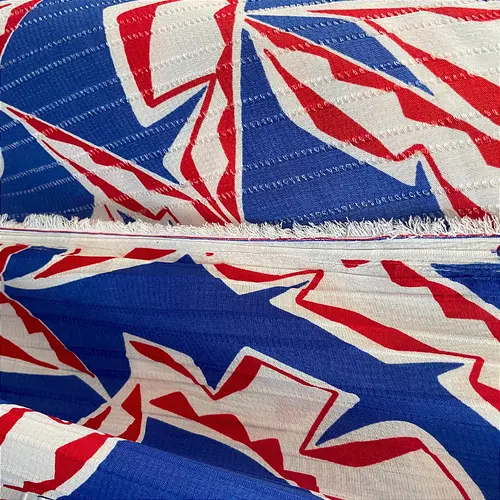 Crepe Marrocos Estampado - Folhagem Geométrica Azul - 1,47m de Largura