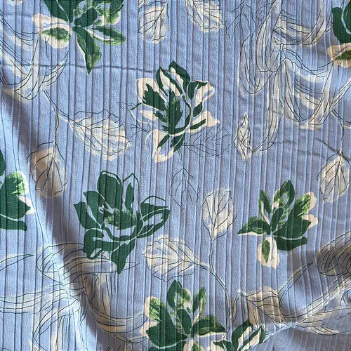 Crepe Marrocos Estampado - Ramagem Floral Azul - 1,47m de Largura