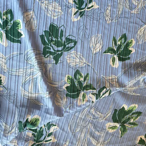 Crepe Marrocos Estampado - Ramagem Floral Azul - 1,47m de Largura