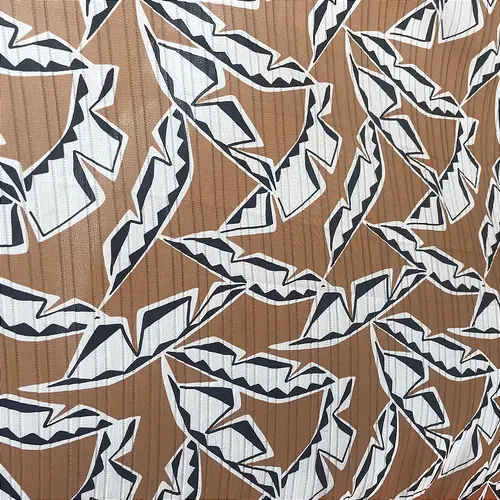 Crepe Marrocos Estampado - Folhagem Geométrica Bege - 1,47m de Largura