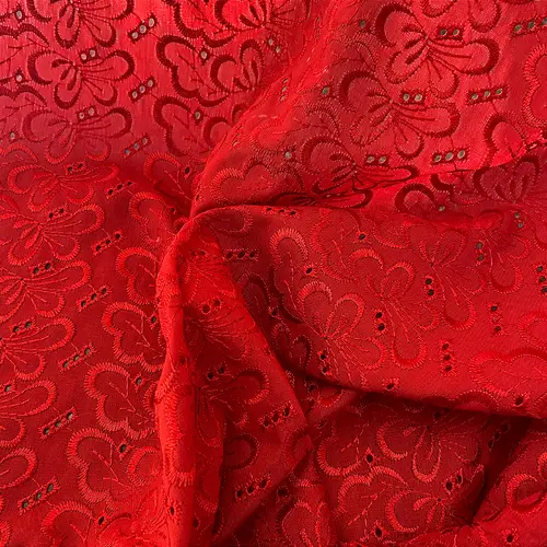 Laise Bordado Austríaco - Borboleta Floral Vermelho - 1,30m de Largura