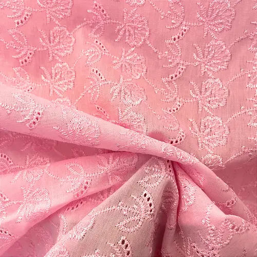 Laise Bordado Austríaco - Ramagem Rosa Claro - 1,30m de Largura