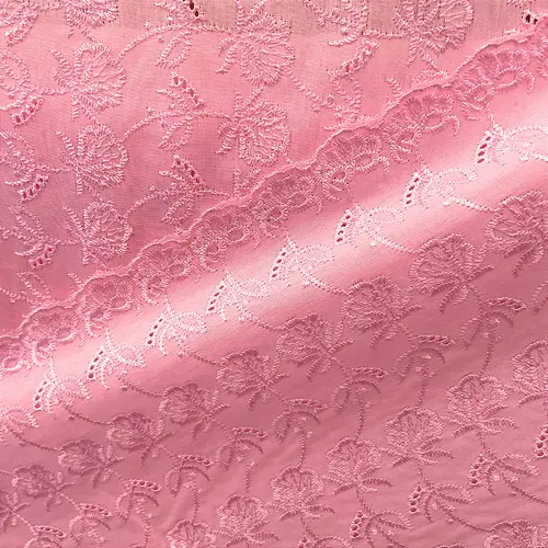 Laise Bordado Austríaco - Ramagem Rosa Claro - 1,30m de Largura