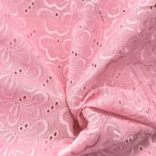 Laise Bordado Austríaco - Borboleta Floral Rosa Claro - 1,30m de Largura
