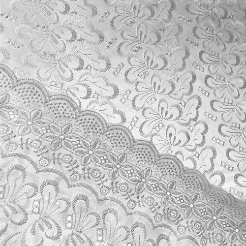 Laise Bordado Austríaco - Borboleta Floral Branco - 1,30m de Largura