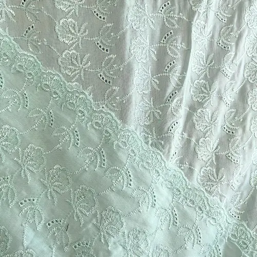 Laise Bordado Austríaco - Ramagem Verde Claro - 1,30m de Largura