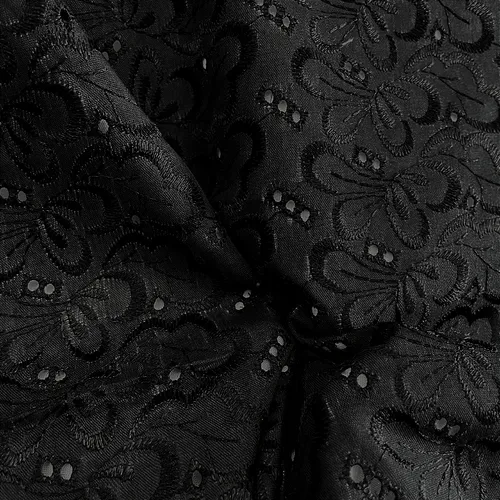 Laise Bordado Austríaco - Borboleta Floral Preto - 1,30m de Largura