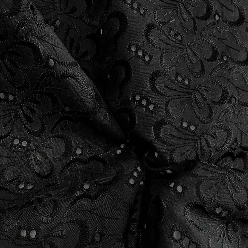 Laise Bordado Austríaco - Borboleta Floral Preto - 1,30m de Largura