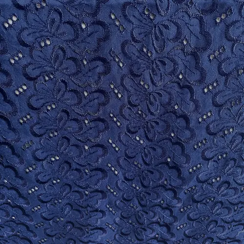 Laise Bordado Austríaco - Borboleta Floral Azul Marinho - 1,30m de Largura