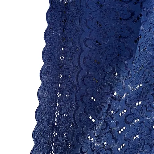 Laise Bordado Austríaco - Borboleta Floral Azul Marinho - 1,30m de Largura