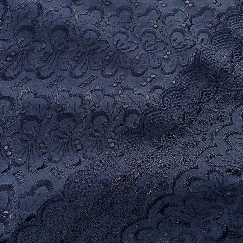 Laise Bordado Austríaco - Borboleta Floral Azul Noite - 1,30m de Largura