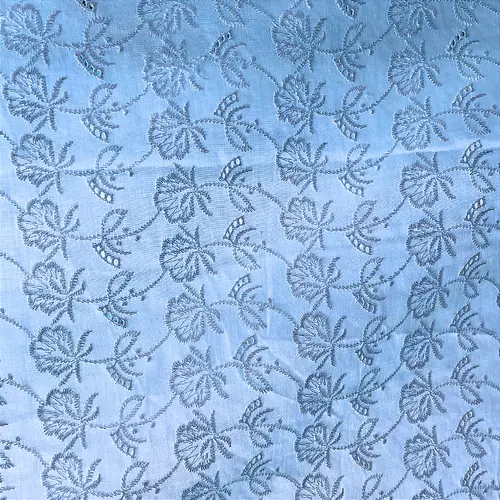 Laise Bordado Austríaco - Ramagem Azul Claro - 1,30m de Largura