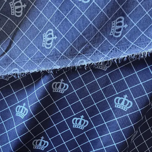 Tricoline Estampado Poliéster - Coroa Azul Marinho - 1,50m de Largura