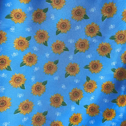 Tricoline Estampado Poliéster - Girassol Fundo Azul - 1,50m de Largura