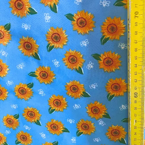 Tricoline Estampado Poliéster - Girassol Fundo Azul - 1,50m de Largura