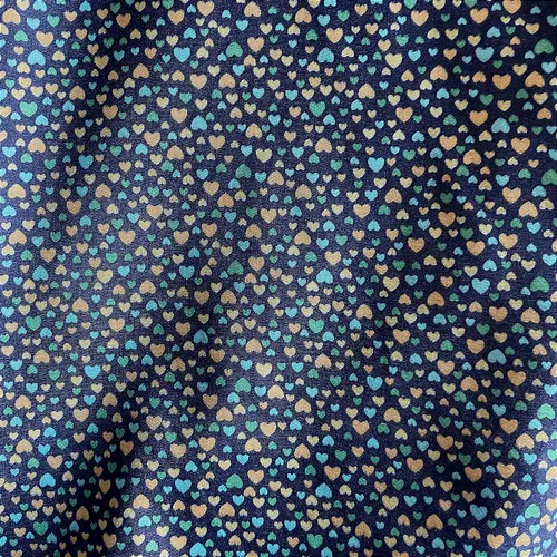Tricoline Estampado Poliéster - Coração Fundo Azul Marinho - 1,50m de Largura