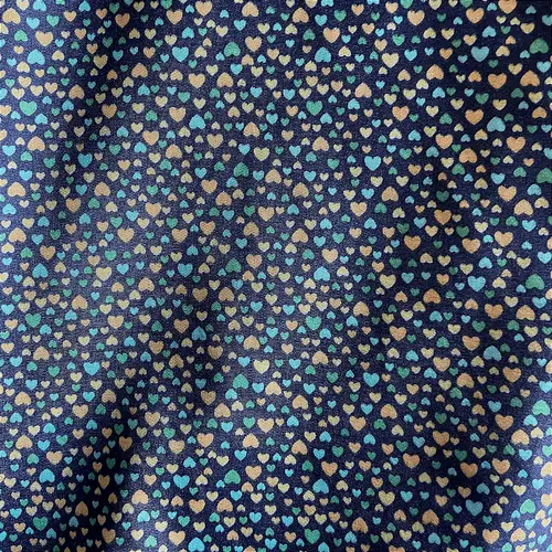 Tricoline Estampado Poliéster - Coração Fundo Azul Marinho - 1,50m de Largura