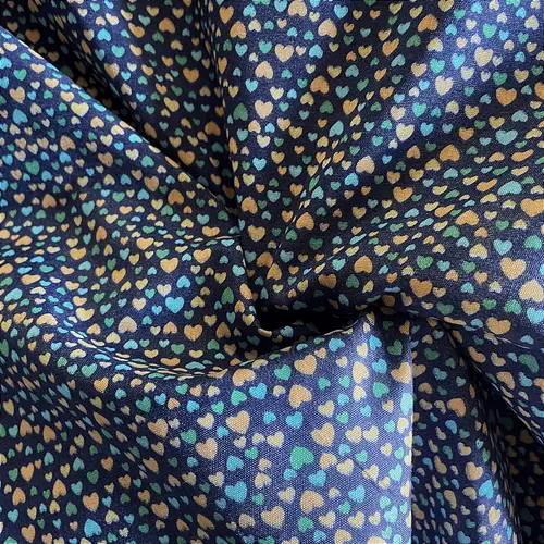Tricoline Estampado Poliéster - Coração Fundo Azul Marinho - 1,50m de Largura