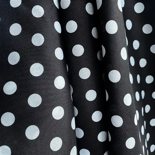 Tricoline Estampado Poliéster - Poá  Grande Branco Fundo Preto - 1,50m de Largura