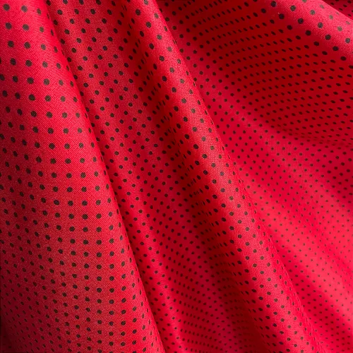 Tricoline Estampado Poliéster - Poá Preto Fundo Vermelho - 1,50m de Largura