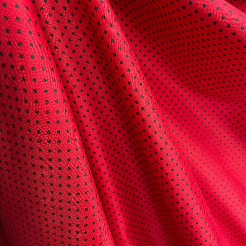 Tricoline Estampado Poliéster - Poá Preto Fundo Vermelho - 1,50m de Largura