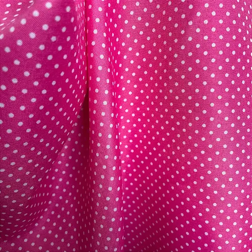 Tricoline Estampado Poliéster - Poá Branco Fundo Rosa Pink - 1,50m de Largura