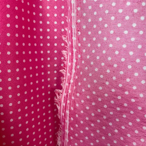 Tricoline Estampado Poliéster - Poá Branco Fundo Rosa Pink - 1,50m de Largura