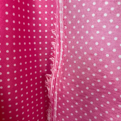 Tricoline Estampado Poliéster - Poá Branco Fundo Rosa Pink - 1,50m de Largura