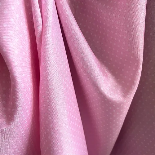 Tricoline Estampado Poliéster - Poá Branco Fundo Rosa - 1,50m de Largura